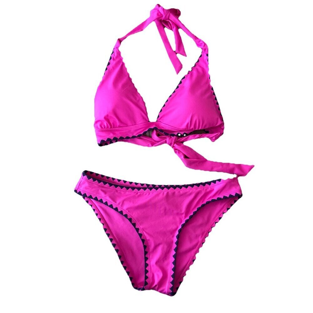 Lucky Brand 2 Piece Swimsuit Medium Pink Bikini Top & Hipster Bottom Embroidered